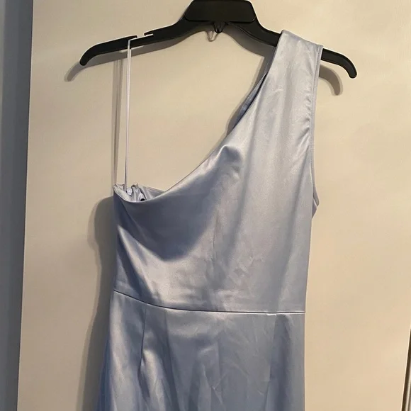 BHLDN Elegant One-Shoulder Satin Dress in Sky Blue - Picture 5 of 5